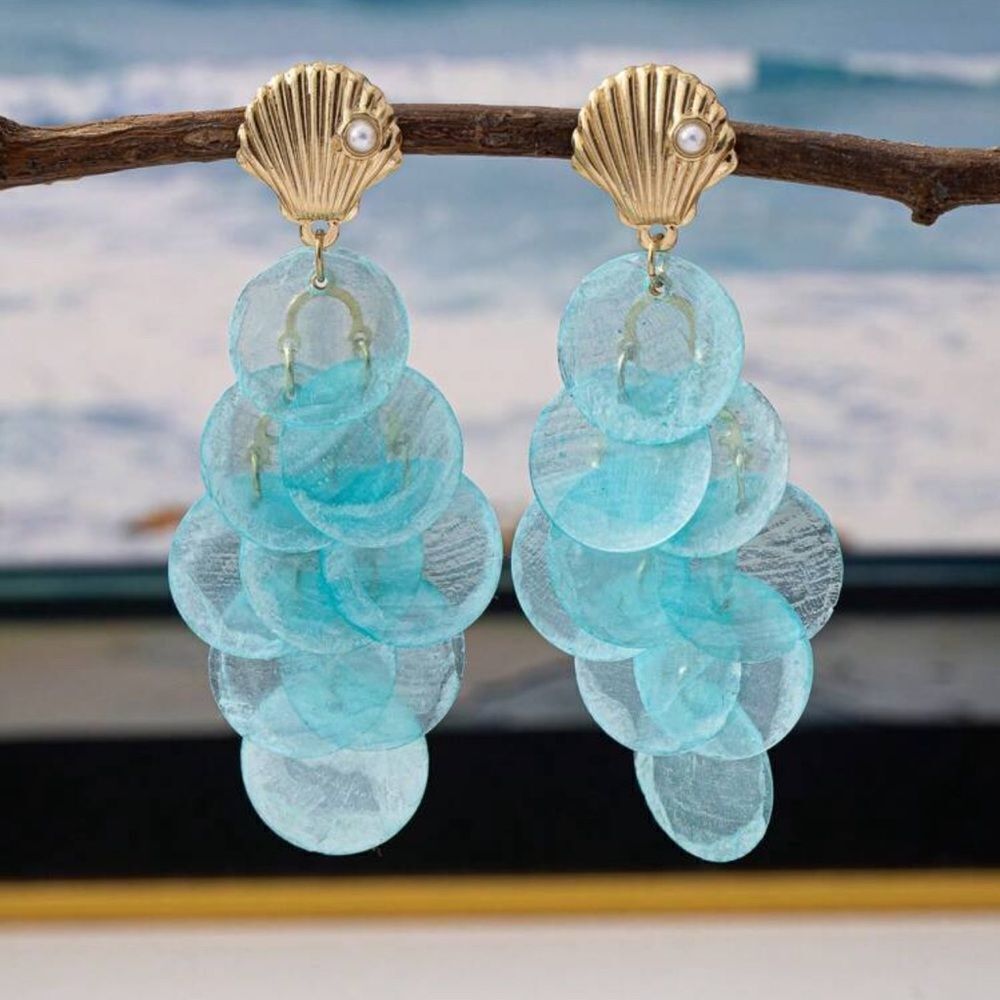 Blue Shell Dangle Earrings A1253